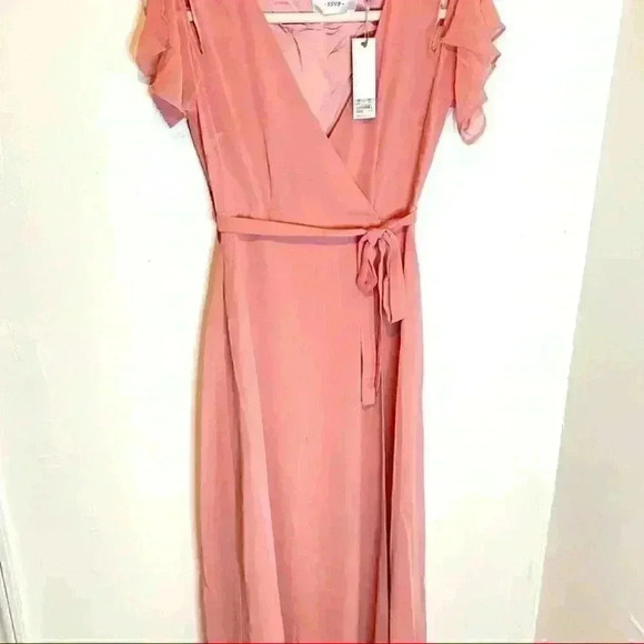 NWT BB Dakota RSVP Cross My Heart Wrap Maxi Dress Pink - Picture 4 of 8